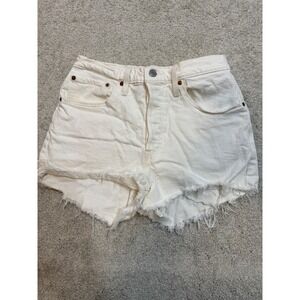 Levis 501 Original High Rise White Denim Cut Off ShortsWomens 30